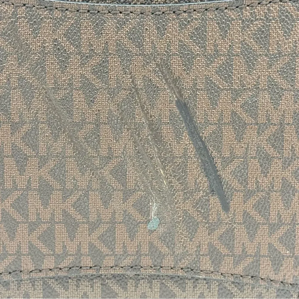 Michael Kors Hamilton Lock Tote Brown MK Monogram Leather Trim Large